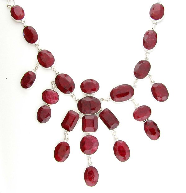 APP: 23k 326CT Mixed Cut Ruby & Sterl Silver Necklace: 326.86CT Mixed Cut Ruby and Sterling Silver Necklace Retail