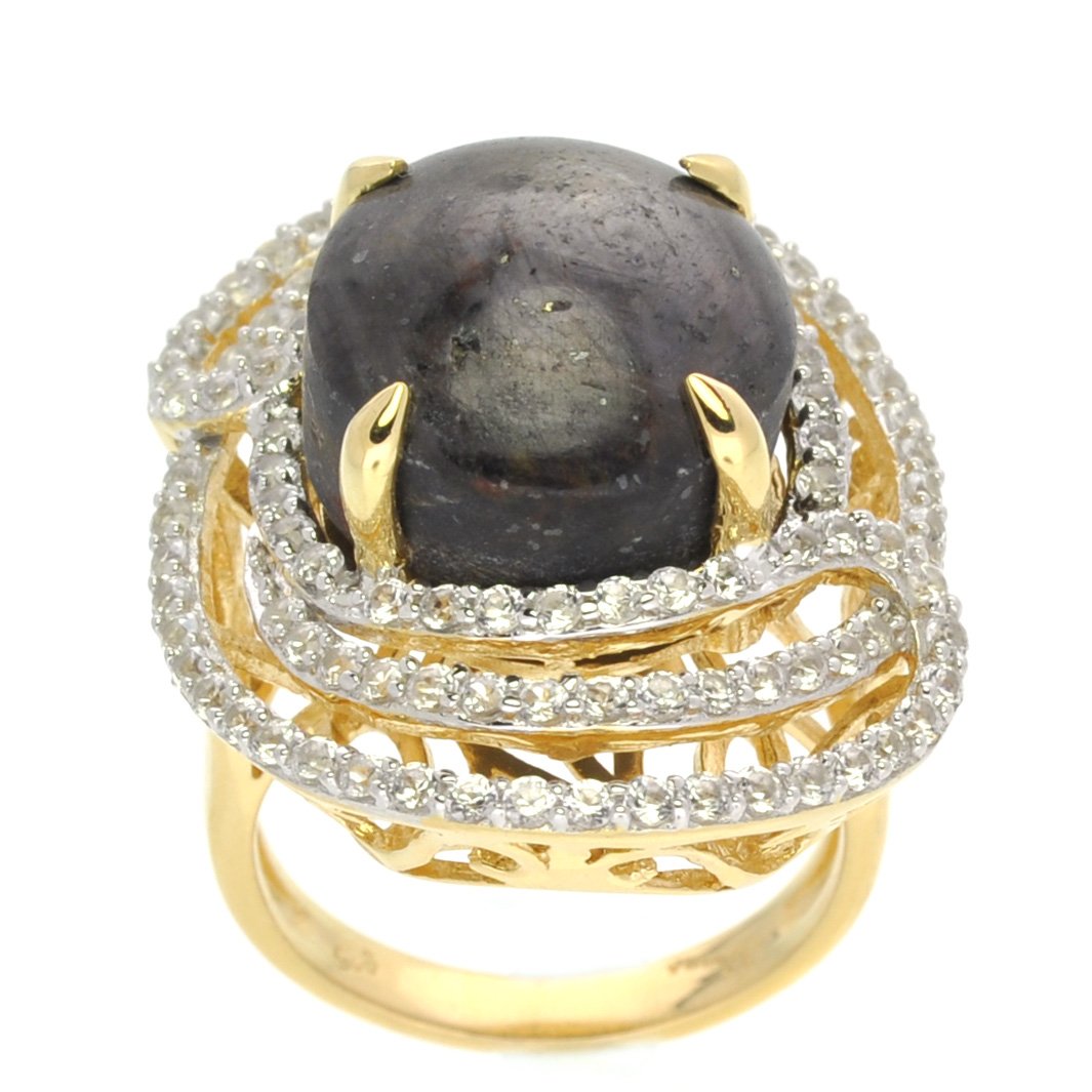 APP: 9k *14kt Gold, 24CT Ruby & Sapphire Silver Ring: *14 kt. Gold, 24.25CT Ruby and Sapphire over Sterling Si