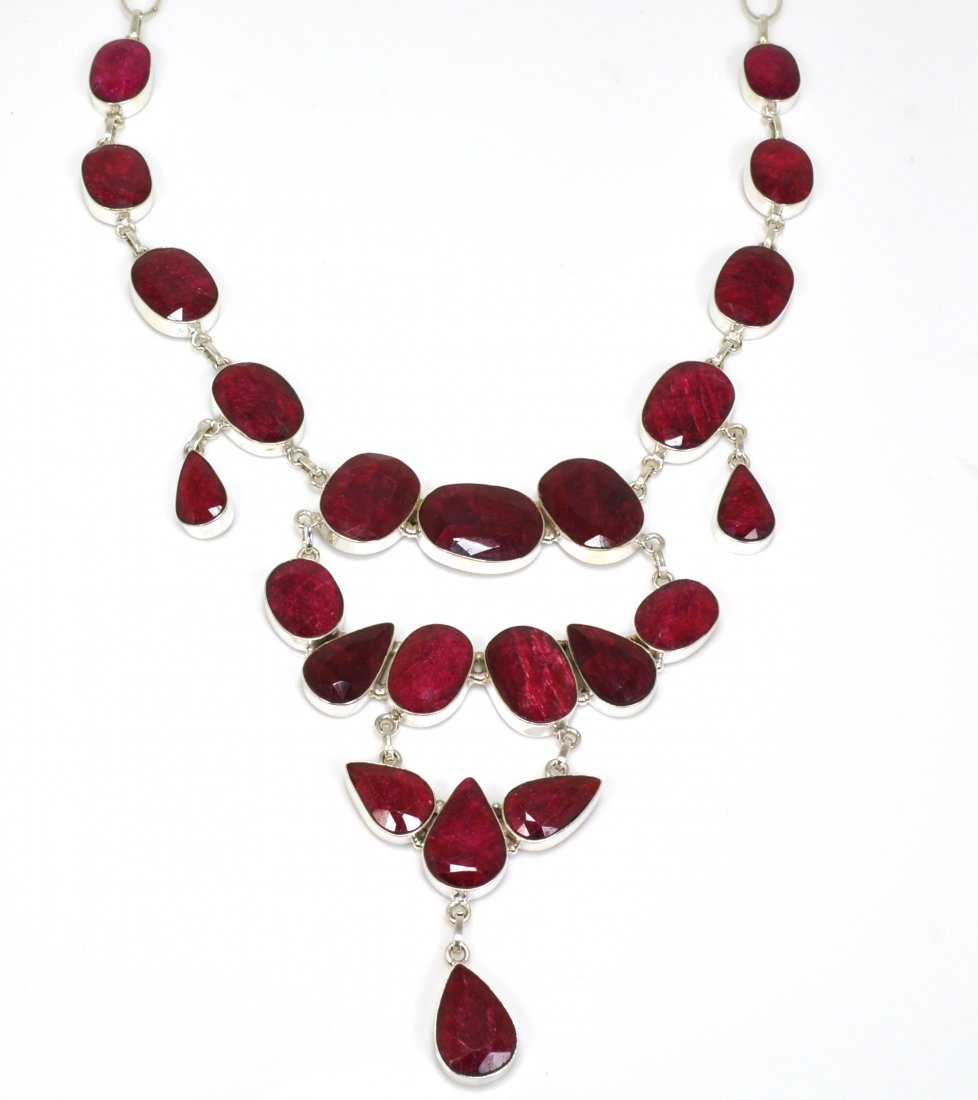 APP: 21k 302CT Mixed Cut Ruby & Sterl Silver Necklace: 302.83CT Mixed Cut Ruby and Sterling Silver Necklace Retail