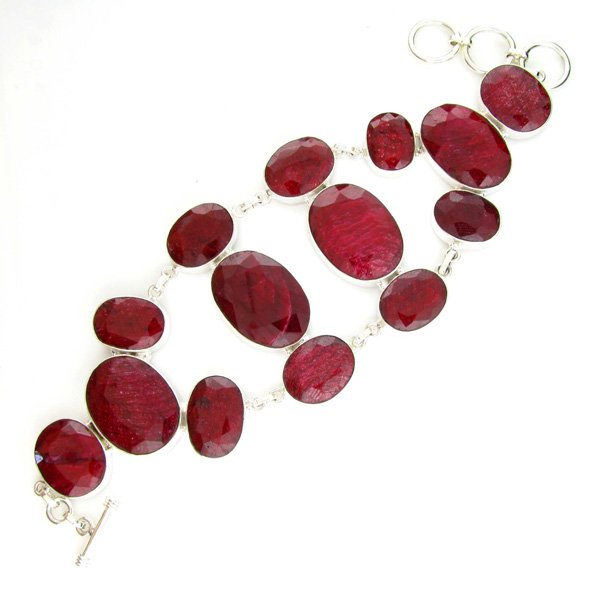 APP: 17k 219CT Oval Cut Ruby & Sterl Silver Bracelet: 219.13CT Oval Cut Ruby and Sterling Silver Bracelet Retail R