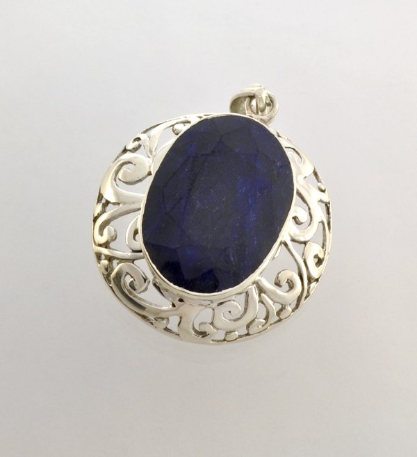 APP: 2k Sebastian 35CT Oval Sapphire & Silver Pendant