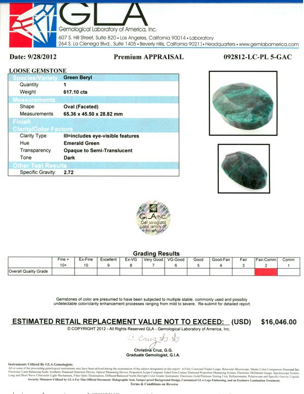 APP: 16k 617.10CT Oval Cut Green Beryl Gemstone - 3