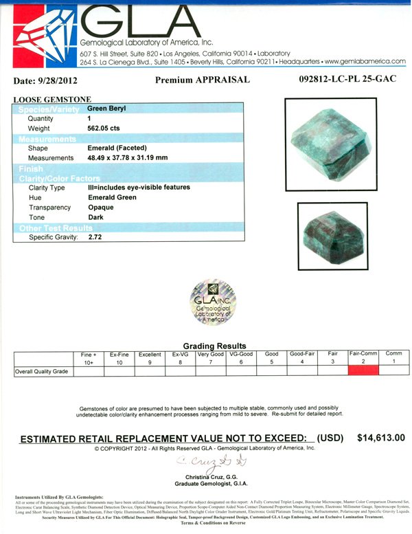 APP: 14.6k 562.05CT Emerald Cut Green Beryl Gemstone - 3