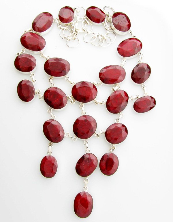 APP: 30k 428CT Mixed Cut Ruby & Sterl Silver Necklace: 428.55CT Mixed Cut Ruby and Sterling Silver Necklace Retail