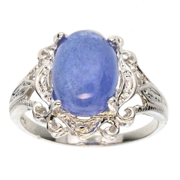 APP: 2k 4CT Oval Cut Cabochon Tanzanite & Silver Ring: 4.76CT Oval Cut Cabochon Tanzanite and Platinum