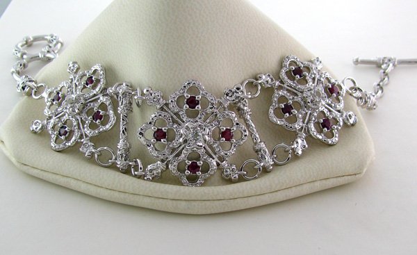 APP: 6k 1CT Ruby & Platinum Sterling Silver Bracelet: 1.81CT Ruby and Platinum Overlay Sterling Silver Bracelet