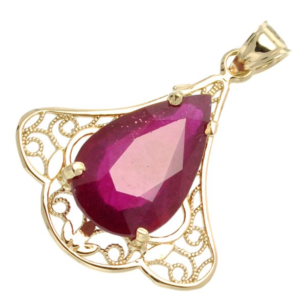 APP: 10.7k 14 kt. Gold, 18.30CT Pear Cut Ruby Pendant: 14 kt. Gold, 18.30CT Pear Cut Ruby Pendant Retail Replacement Value:
