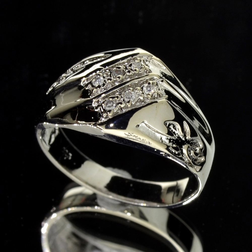 APP: 1k Round Cut Diamond & Silver Rolex Style Ring: 0.07CT Round Cut Diamond and Platinum Over Ste