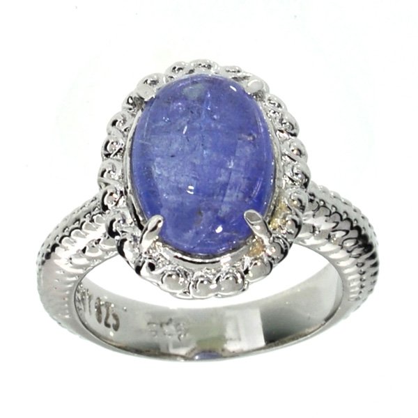 APP: 5k 3CT Oval Cut Cabochon Tanzanite & Silver Ring: 3.13CT Oval Cut Cabochon Tanzanite and Platinum