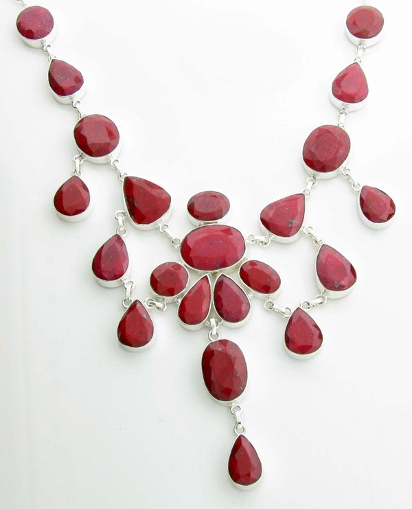 APP: 16k 236CT Mixed Cut Ruby & Sterl Silver Necklace: 236.35CT Mixed Cut Ruby and Sterling Silver Necklace Retail