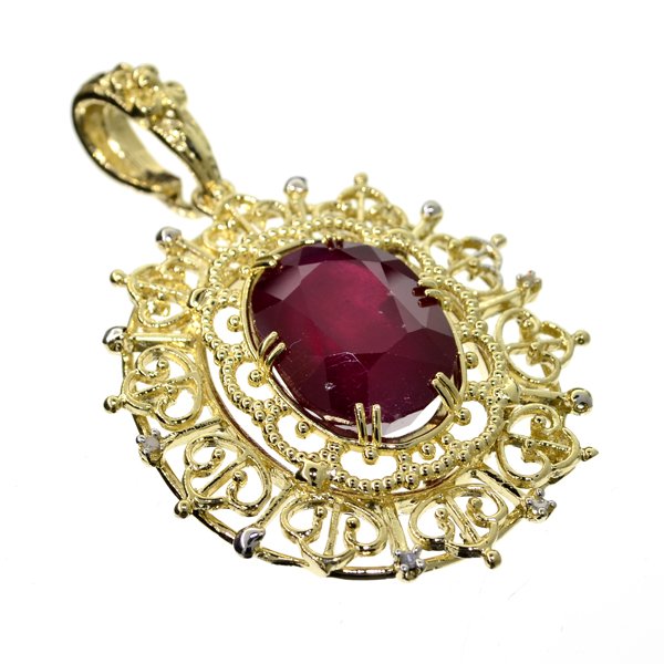 APP: 17k 14kt Gold, 20CT Oval Ruby & Diamond Pendant