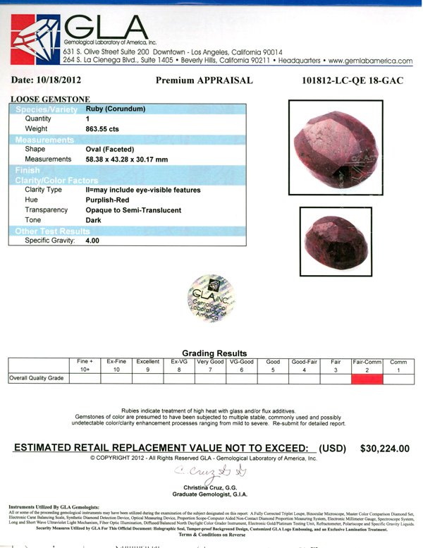 APP: 30.2k 863.55CT Oval Cut Ruby Gemstone - 3