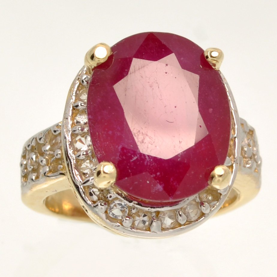 APP: 9k 14kt Yellow & White Gold, 6CT Ruby & Topaz Ring: 14 kt. Yellow and White Gold, 6.75CT Ruby and Topaz Ring Ret