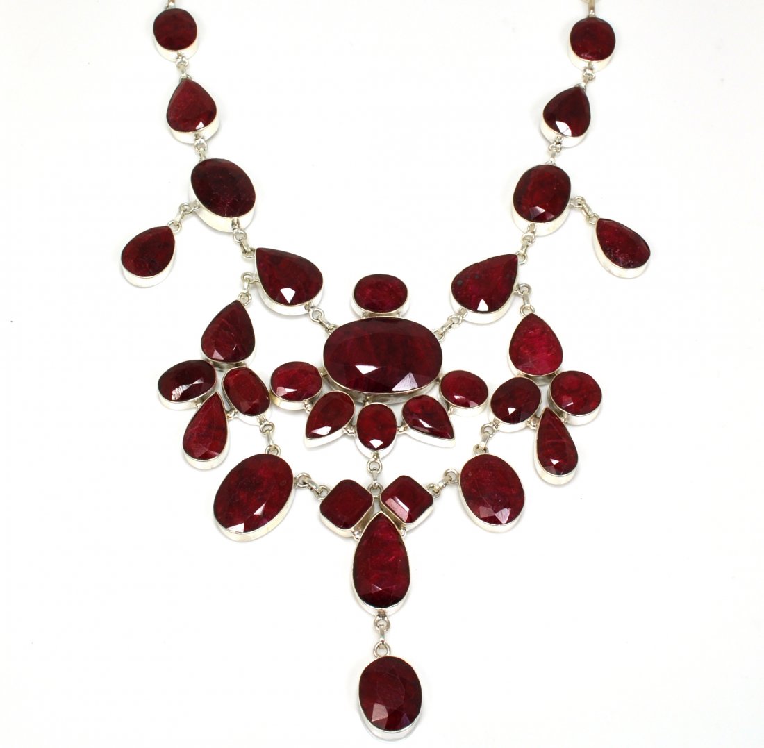 APP: 23k 324CT Mixed Cut Ruby & Sterl Silver Necklace: 324.17CT Mixed Cut Ruby and Sterling Silver Necklace Retail
