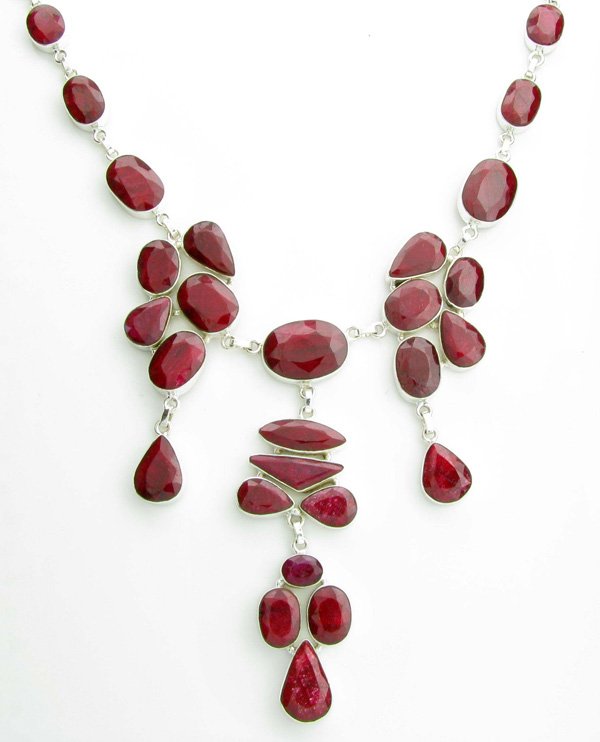 APP: 17k 248CT Mixed Cut Ruby & Sterl Silver Necklace: 248.64CT Mixed Cut Ruby and Sterling Silver Necklace Retail