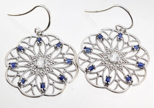 APP: 1k 2CT Round Cut Topaz Sapphire & Silver Earrings