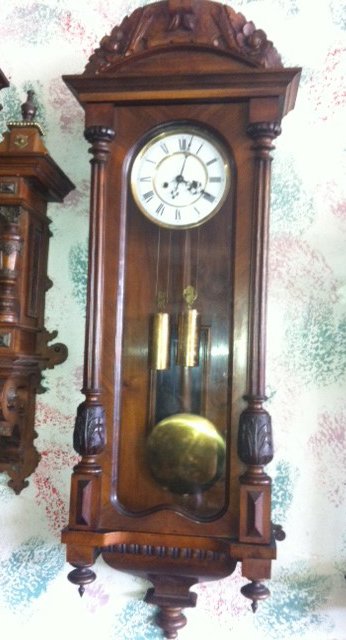 Antique Gustav Becker Wooden Wall Clock - Runs Well: Antique Gustav Becker Wooden 2 Weight Wall Clock - Runs Well ==