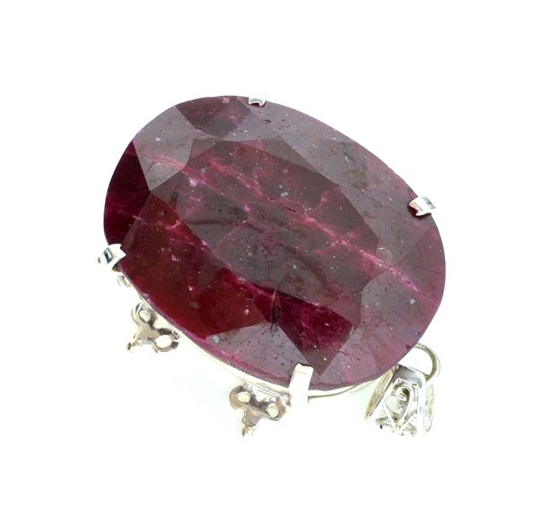 APP: 15k Sebastian 372CT Oval Cut Ruby & Silver Pendant: Designer Sebastian 372.23CT Oval Cut Ruby and