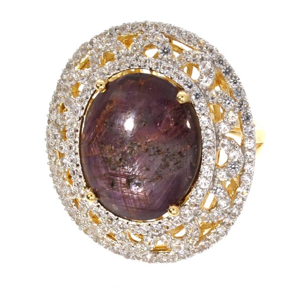 APP: 8k *25CT Ruby & Sapphire 14kt Gold Silver Ring: *25.15CT Ruby and Sapphire 14 kt. Gold Over Sterling Silv