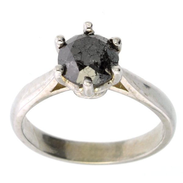APP: 3k 14 kt White Gold, 1CT Round Black Diamond Ring: 14 kt White Gold, 1.63CT Round Cut Black Diamond Ring Retail