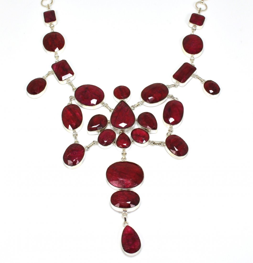 APP: 24k 337CT Mixed Cut Ruby & Sterl Silver Necklace: 337.24CT Mixed Cut Ruby and Sterling Silver Necklace Retail