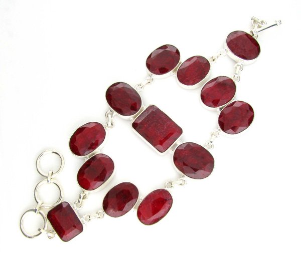 APP: 10k 129CT Mixed Cut Ruby & Sterl Silver Bracelet: 129.32CT Mixed Cut Ruby and Sterling Silver Bracelet Retail