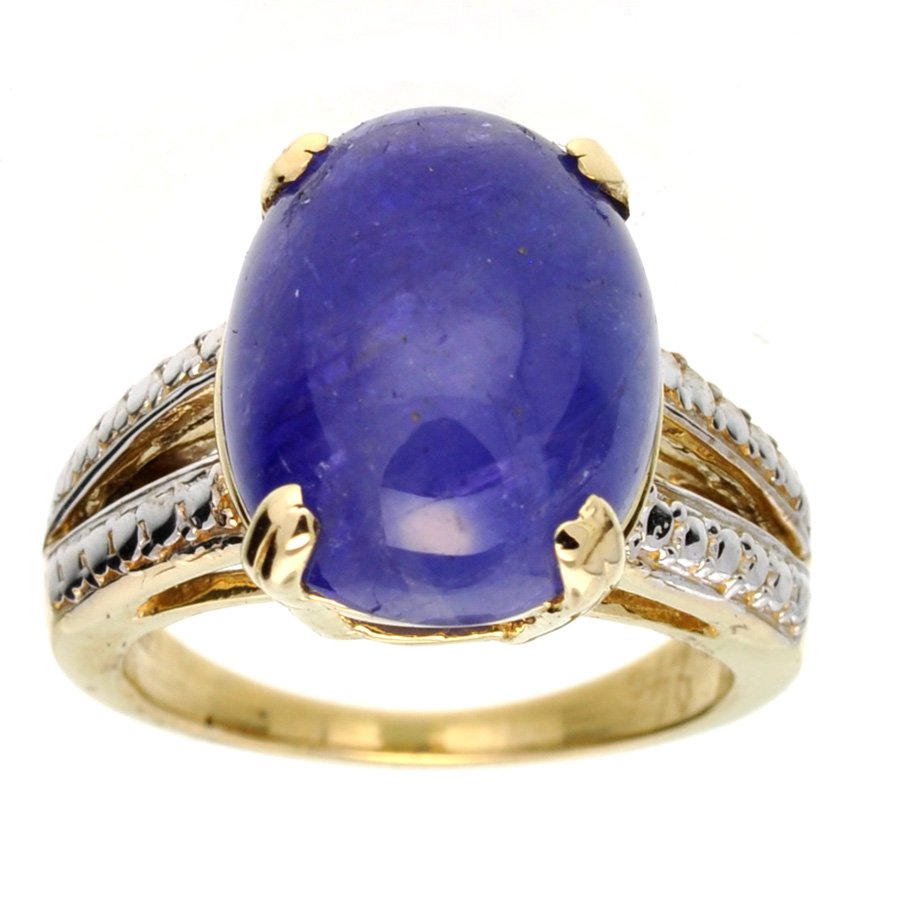 APP: 6k 14kt Gold, 9CT Cabochon Tanzanite Ring: 14 kt. Yellow and White Gold, 9.46CT Oval Cut Caboch