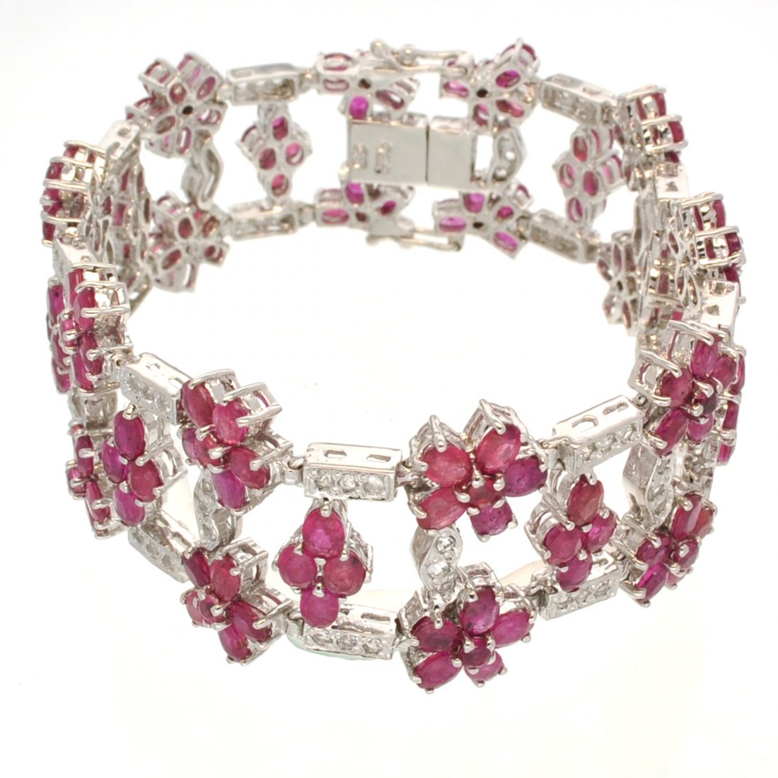 APP: 13k 29CT Ruby & Topaz Sterl Silver Bracelet: 29.49CT Ruby and Topaz Platinum Over Sterling Silver Br