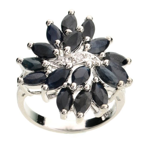 APP: 1k 3CT Sapphire & Diamond Sterl Silver Ring: 3.92CT Blue Sapphire and Diamond Platinum Over Sterlin