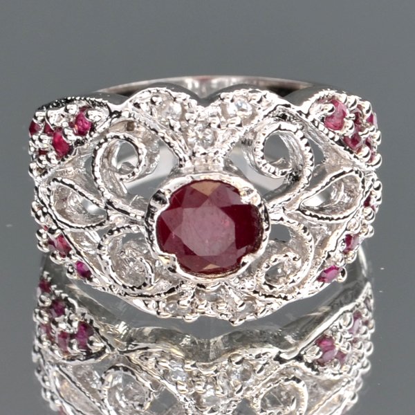 APP: 3k 1CT Ruby & Semi-Precious Gemstone Silver Ring: 1.26CT Ruby and Multi Semi-Precious Gemsto