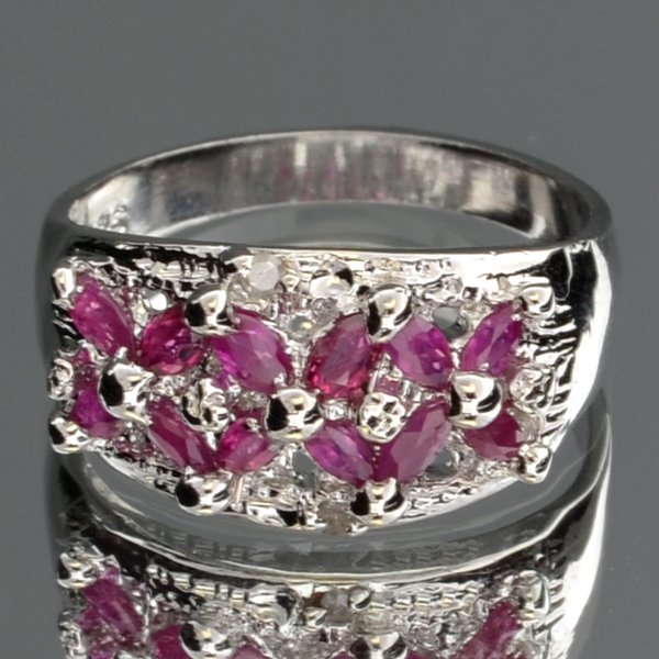 APP: 1k Ruby & Diamond Plat Over Sterl Silver Ring: 0.51CT Ruby and Diamond Platinum Over Sterling Silver Ring