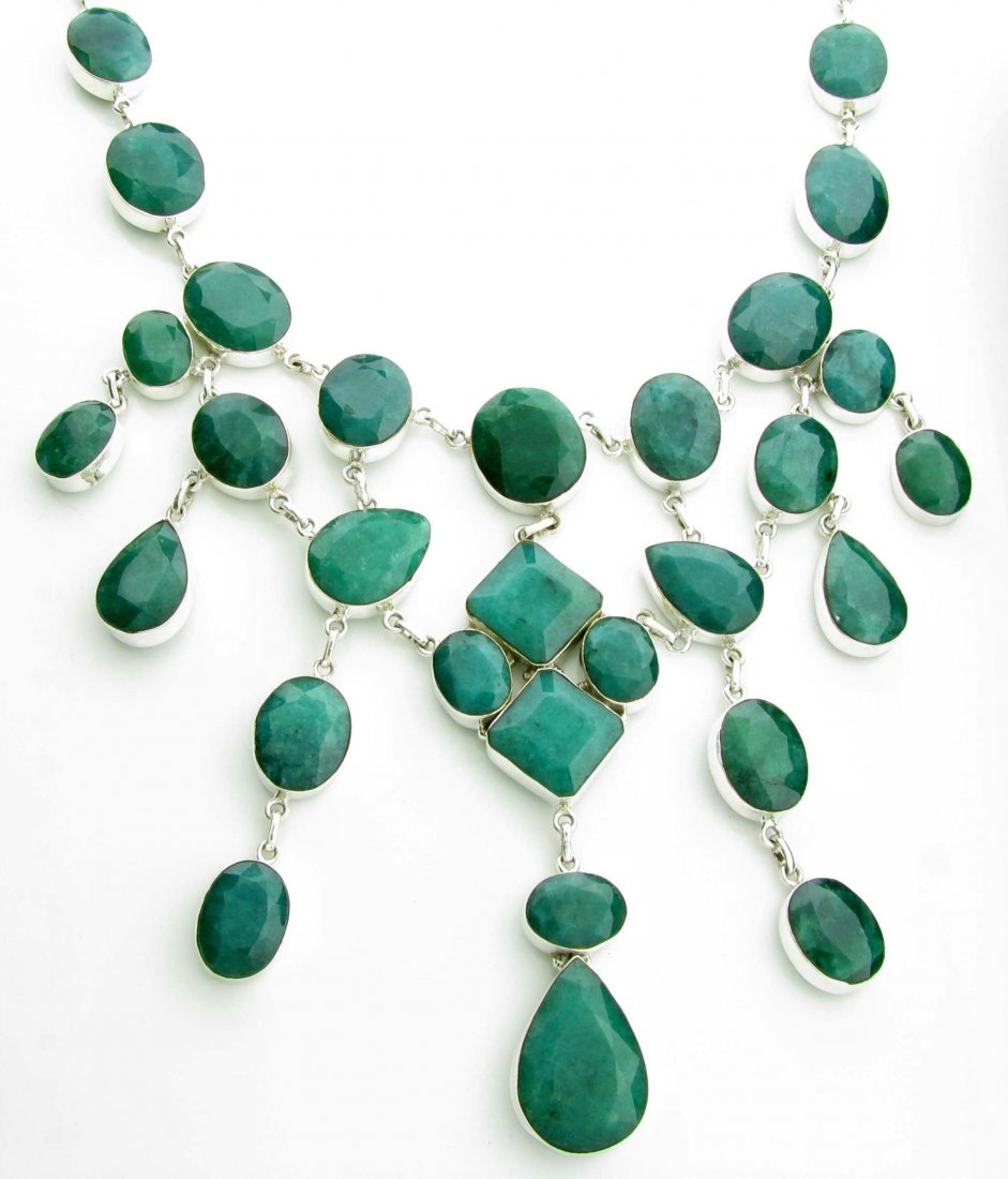 APP: 32k 348CT Mixed Cut Grn Beryl & Silver Necklace: 348.18CT Mixed Cut Green Beryl and Sterling Silver Neckla