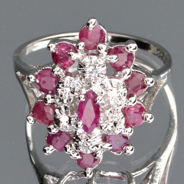 APP: 1k 1CT Mixed Cut Ruby & Sterl Silver Ring: 1.42CT Mixed Cut Ruby and Platinum Over Sterling Silver Ring<