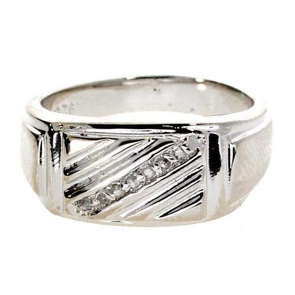 APP: 1k Round Cut Diamond & Silver Rolex Style Ring: 0.06CT Round Cut Diamond and Platinum Over Ste