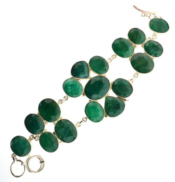 APP: 14k 187CT Mixed Cut Grn Beryl & Silver Bracelet: 187.98CT Mixed Cut Green Beryl and Sterling Silver Bracel