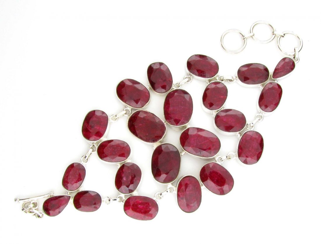 APP: 14k 174CT Oval Cut Ruby & Sterling Silver Bracelet: 174CT Oval Cut Ruby and Sterling Silver Bracelet Retail Replace