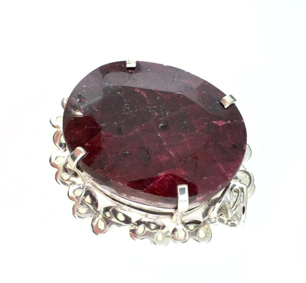 APP: 15k Sebastian 354CT Oval Cut Ruby & Silver Pendant: Designer Sebastian 354.35CT Oval Cut Ruby and