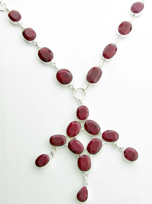 APP: 9k 122CT Mixed Cut Ruby & Sterl Silver Necklace: 122.15CT Mixed Cut Ruby and Sterling Silver Necklace Retail