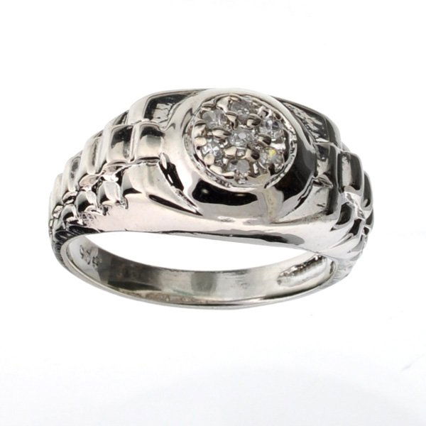 APP: 1k Round Cut Diamond & Silver Rolex Style Ring: 0.12CT Round Cut Diamond and Platinum Over Ste