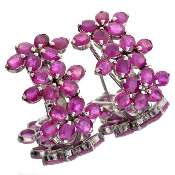 APP: 4k 15CT Oval Cut Ruby & Sterl Silver Earrings: 15.27CT Oval Cut Ruby and Platinum Over Sterling Silv