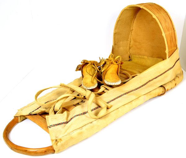Authentic Mescalero 1956 Indian Cradle & Baby Moccasins: Genuine Authentic Mescalero 1956 I