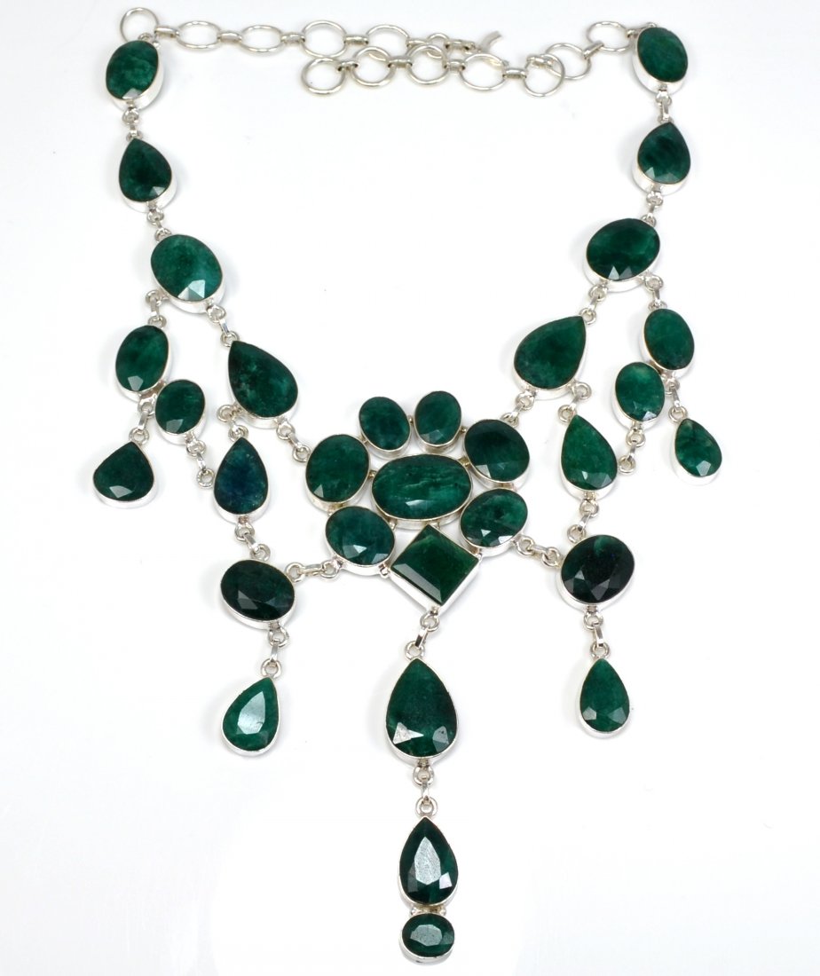 APP: 20k 299CT Mixed Cut Grn Beryl & Silver Necklace: 299.96CT Mixed Cut Green Beryl and Sterling Silver Neckla