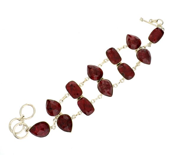 APP: 7k 81 CT Mixed Cut Ruby & Sterling Silver Bracelet: 81.43CT Mixed Cut Ruby and Sterling Silver Bracelet Retail Re