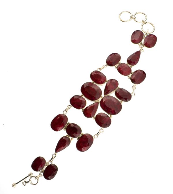 APP: 13k 171CT Mixed Cut Ruby & Sterl Silver Bracelet: 171.26CT Mixed Cut Ruby and Sterling Silver Bracelet Retail