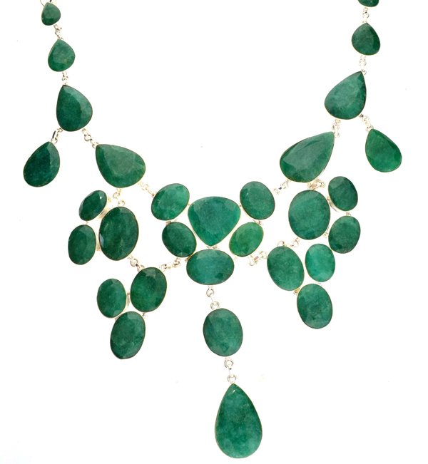 APP: 24k 340CT Mixed Cut Grn Beryl & Silver Necklace: 340.21CT Mixed Cut Green Beryl and Sterling Silver Neckla