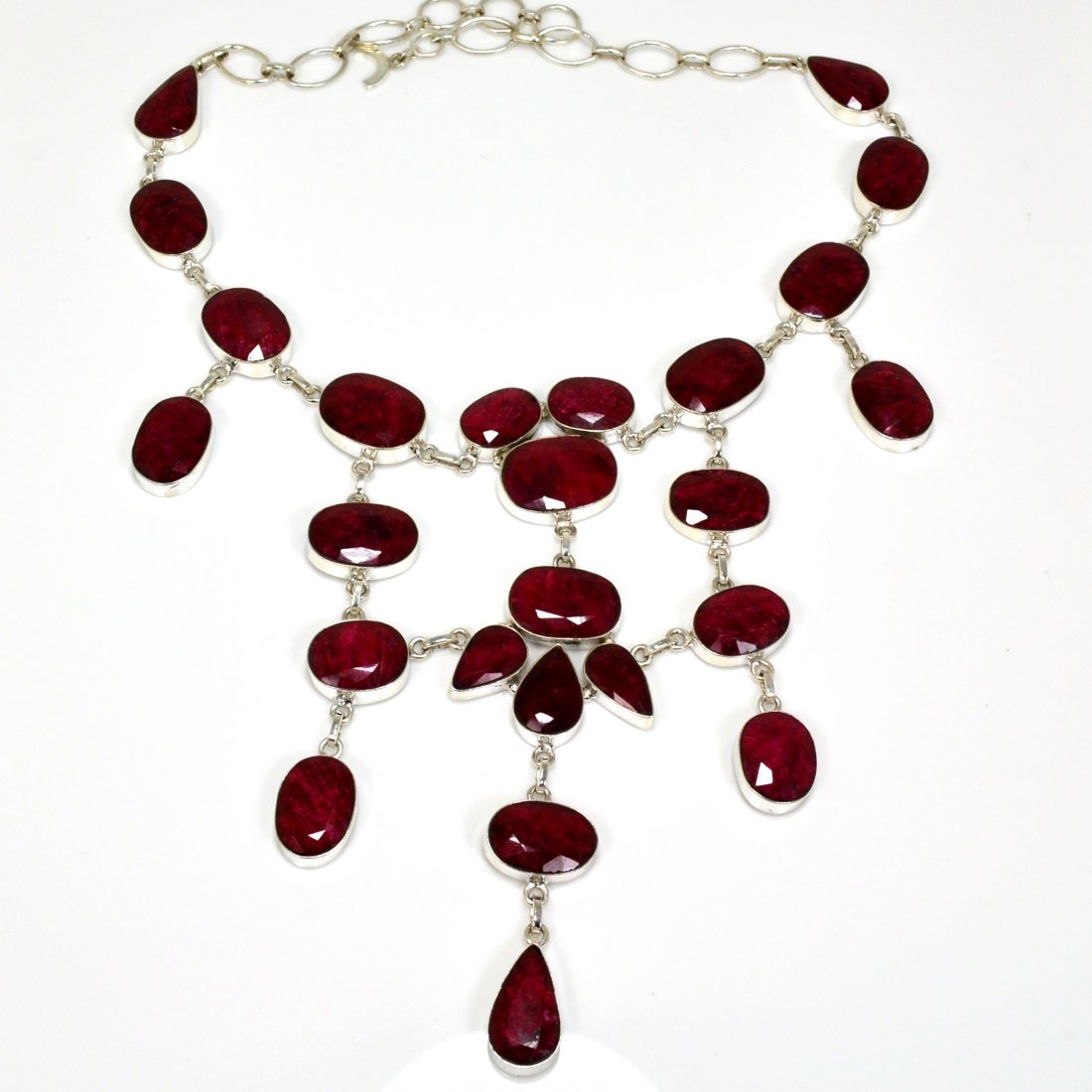 APP: 18k 246CT Mixed Cut Ruby & Sterl Silver Necklace: 246.25CT Mixed Cut Ruby and Sterling Silver Necklace Retail