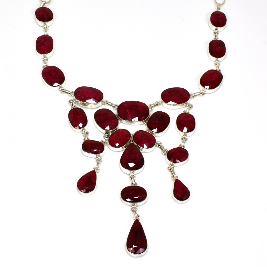 APP: 16k 235CT Mixed Cut Ruby & Sterl Silver Necklace: 235.91CT Mixed Cut Ruby and Sterling Silver Necklace Retail