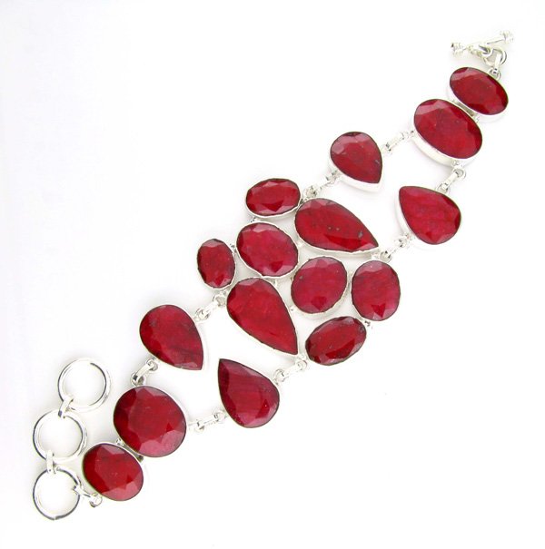 APP: 13k 167CT Mixed Cut Ruby & Sterl Silver Bracelet: 167.84CT Mixed Cut Ruby and Sterling Silver Bracelet Retail