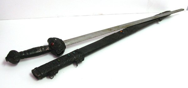 Large Ornamental Sword - Antique Copper w/Inset Stones: Large Ornamental Sword - Antique Copper wi