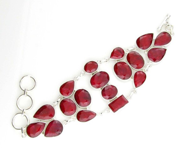 APP: 9k 115CT Mixed Cut Ruby & Sterl Silver Bracelet: 115.80CT Mixed Cut Ruby and Sterling Silver Bracelet Retail